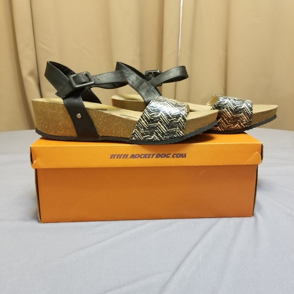Rocket Dog Wood Block Rio Sandals Women's Shoes Cream Black NIB Size 9.5 - Picture 3 of 6